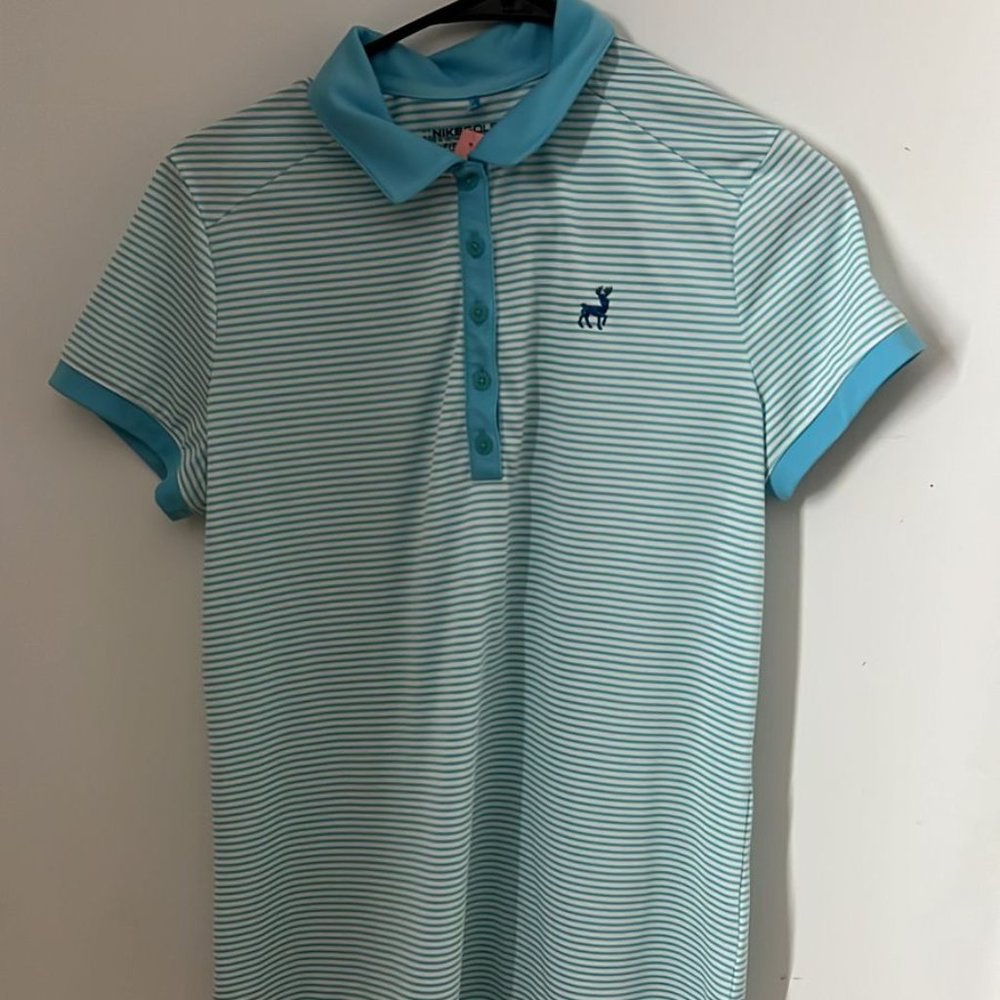 Nike Golf Polo Shirt Blue Striped Short Sleeve Collared Women's Size L